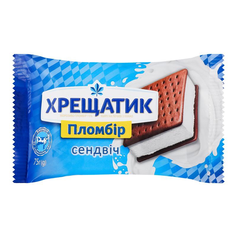 Морозиво пломбір Хрещатик 15% сендвіч печ какао 75г